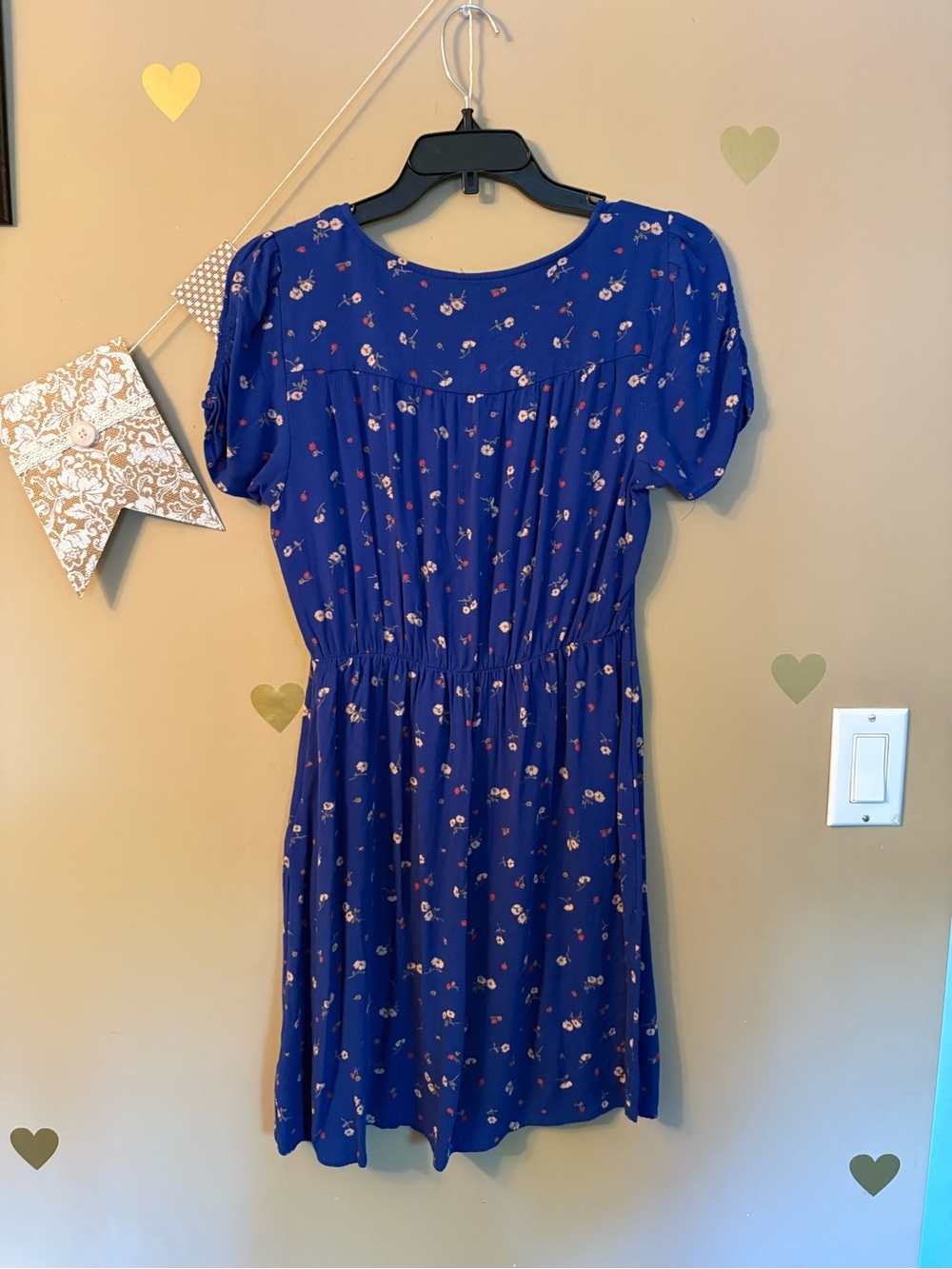 American Eagle Floral V-Neck Mini Dress - Royal Blue Ditsy Print - Picture 11 of 11